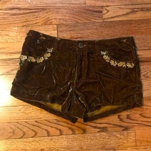 Free People olive velvet shorts